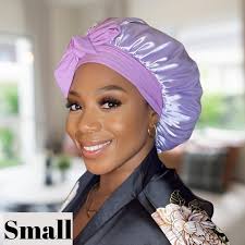 Lavender Satin Bonnet With Adjustable Stretch Ties for All Hair Types
