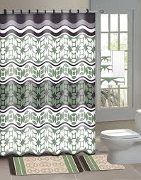 Laurel Sage Green Brown 15 Piece Bathroom Accessory Set 2 Bath Mats Shower Curtain 12 Fabric Covered Rings Walmart Com Walmart Com