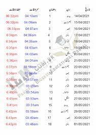 Lahore Ramadan Calendar 2021 With Sehri And Iftar Timing