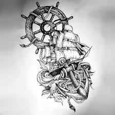 Ship s wheel tattoos designs and meanings tatring. Ship Anchor Wheel Tattoo In Sketch Style Tattoo Design