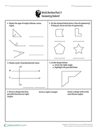 Math Review Part 3 Geometry Galore Worksheet Education Com Math Review Math Education Elementary Math