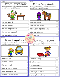 Free Picture Comprehension Cards And Worksheets There Are 4 Cards And 4 Worksheets Of Picture Compr Picture Comprehension Thinking Skills Kindergarten Reading