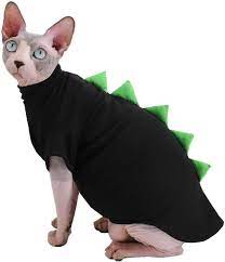 Hairlessness in cats is a naturally occurring genetic mutation, and the sphynx was developed through selective breeding of these animals, starting in the 1960s. Amazon Com Dinosaur Design Sphynx Hairless Cat Clothes Cute Breathable Summer Cotton Shirts Cat Costume Pet Clothes Round Collar Kitten T Shirts With Sleeves Cats Small Dogs Apparel S 2 3 5 Lbs Black