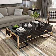 Jocise Contemporary White Black Rectangular Storage Coffee Table With Drawers Lacquer Gold Base In 2020 Gold Living Room Table Decor Living Room Center Table Living Room