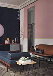 Retro Akzentmobel Der Wandfarbe Rosa Dekoration Zuhause Innenarchitektur Wohnen