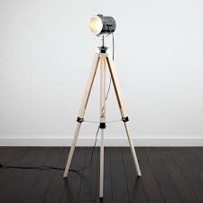Nautical Style Marine Wood Tripod Floor Lamp With Chrome Spotlight Lifestyle Bleached Tripod Floor Lamps Floor Lamp Floor Standing Lamps