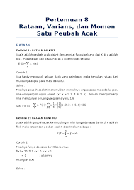 Mencari nilai x1 dan x2. Rataan Varians Dan Momen Satu Peubah Acak Mukhlish Novandi Academia Edu