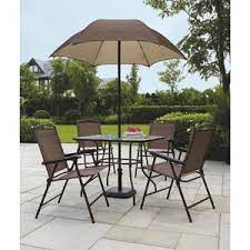 Dyllan 7 piece dining set with umbrella. Mainstays Sand Dune 6 Piece Folding Dining Set With Umbrella Patio Set With Umbrella Outdoor Patio Set Garden Patio Furniture