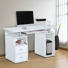 Black And White Computer Table Design Homcom Mdf Multi Level Home Office Workstation Desk With Drawers White Computer Table Design Wooden Computer Desks Computer Desk Design