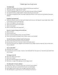 Middle Ages Quiz Study Guide The Middle Ages William The