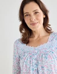 Ruby & Bloom Cotton Print Short Sleeve Nightie, Pink & Aqua, 10-26