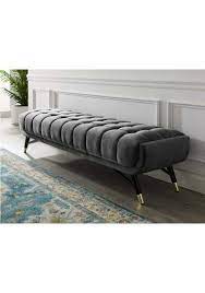 Entryway bench, bedroom bench for end of bed, long bench ottoman, upholstered casual tufted seating, upholstered bed end stool (dark grey). Mid Century Deep Tufted Grey Velvet Extra Long Bench In 2021 Luxury Living Room Design Luxury Living Room Home Room Design