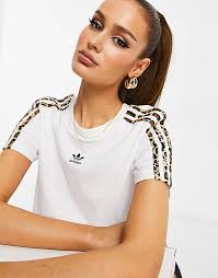 adidas Originals 'Leopard Luxe' cropped t-shirt in white with leopard three  stripes