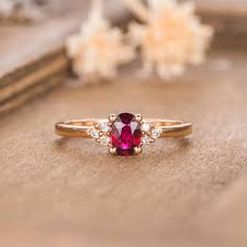 Rose Gold Engagement Ring Lab Ruby Bridal Promise Ring Three Etsy Ruby Engagement Ring Gold Engagement Rings Gold Diamond Rings