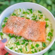 How to cook cauliflower rice. Easy Dinner Alert Swipe Over To See The Ingredients I Used Frozen Wild Alaskan Salmon From Costco Sea Stuffed Peppers Frozen Cauliflower Rice Easy Dinner