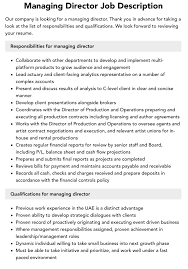 Managing Director Job Description | Velvet Jobs