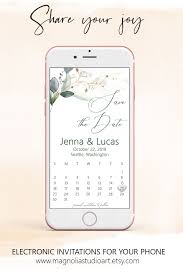Greenery Save The Date Electronic Wedding Announcement Rustic Etsy Electronic Invitations Save The Date Invitations Wedding Announcements