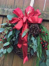 Mixed Pine Eucalyptus Red Shimmer Bow Christmas Wreath Holiday Wreath Greenery Wreath Fresh Evergreen Seeded Eucalyptus Wreath Gift Christmas Wreaths Holiday Wreaths Greenery Wreath