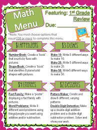 From One Teacher To Another 1st Grade Review Math Menu Math Choice Boards Math Classroom Math Review