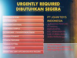 Alamat perusahaan pt john toys indonesia (office & factory) : Facebook