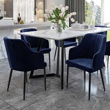 Elly Velvet Fabric Indoor Dining Chair Dark Navy 2pc In 2020 Indoor Dining Dining Chairs Blue Living Room Decor
