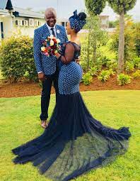 African Shweshwe Wedding Dress With Mesh And Embroidered Lace Wedding Africanwedding African Traditional Dresses African Wedding Dress African Wedding Attire
