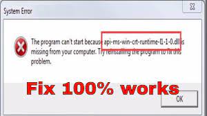 Hello, see if this fix helps you: How To Fix Api Ms Win Crt Runtime L1 1 0 Dll 100 Working Windows 10 8 7 2017 Tutorial Youtube