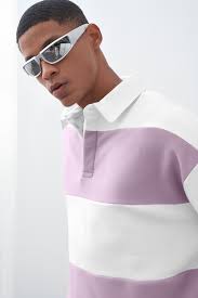 ColorBlock Lavender White Full Sleeve Polo T-Shirt