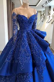 Black And Dark Blue Prom Dress Gorgeous Royal Blue Lace Ruffled Prom Dress Strapless Sweetheart Beads Quinceanera Dresses In 2020 Ruffle Prom Dress Prom Dresses Ball Gown Prom Dresses Long With Sleeves