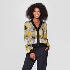 Womens Plaid Long Sleeve Cardigan Who What Wear Yellow