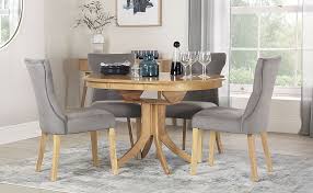 Your dream chairs are just one click away. Hudson Round Oak Extending Dining Table With 4 Bewley Grey Velvet Chairs Furniture And Choice