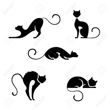 Ensemble De Cinq Symboles De Silhouette De Chat Noir Sur Fond Blanc Tatouage De Chat Noir Silhouette Chat Noir Tatouage De Contour De Chat