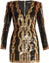 Black And Gold Sequin Dress Balmain V Neck Sequin Embellished Mini Dress Blackdress Classy Dresses Womensfashion Womenswea Mini Dress Women Wear Dresses