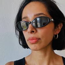 Authentic Vintage 90s Slim Black Oval Sunglasses