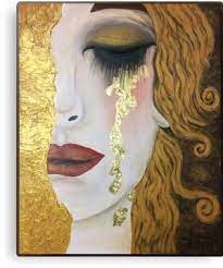 Freya S Golden Tears In The Style Of Gustav Klimt Canvas Print By Maureenboyle Gustav Klimt Klimt Gold Leaf Art