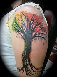 Four Birds On A Branch Tattoo Four Seasons Tattoo Adam Rose Watercolor Tattoo Tree Tree Tattoo Organic Tattoo