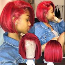 The bluntness of the ends gorgeously emphasizes the jaw area and brings a strong and flattering look to its wearer. Amazon Com Red Blunt Cut Bob Human Hair Lace Front Wig Pre Plucked 150 Density Side Part Full Lace Wigs By Wigleader 8 Inch 130 Density Lace Front Wig Beauty Personal Care