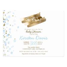 Oh Baby Blue Gold It S A Boy Baby Shower Postcard Zazzle Com Baby Boy Shower Blue Baby Shower Invitations Baby Shower Invitations For Boys