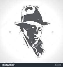 Silhouette Of A Man In A Hat And Suit On White Background Vector Black And White Picture Retro American Detecti Silhouette Man Black And White Pictures Image