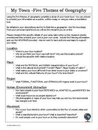 Five Themes Of Geography Project About Your Town Free Geography Worksheets Five Themes Of Geography Geography Project