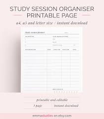 Study Session Printable Student Organiser Back To School College Time Manager A4 A5 And Letter Planner Insert Instant Download Study Sessions Planner Printable Planner School Organisation
