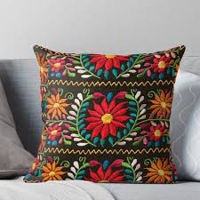 Spanish Flowers Throw Pillow By Tinasalazar Flower Throw Pillows Mexican Pillows Throw Pillows