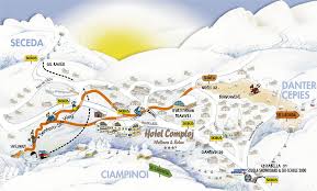 Along the 3 km long track mountain. Skiing In Selva Gardena Dolomites Italy