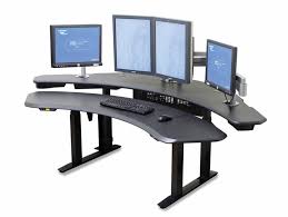Desk Awesome Ergonomic Gaming Desk Curved Shape Gray Finish Top Electric Adjustable Height Two Tiered To Office Desk Chair Ergonomic Computer Desk House Design