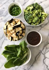 Eggplant Broccoli Bok Choy In Garlic Sauce Recipe Bok Choy Eggplant Recipes Vegetarian Recipes