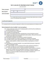 326 din codul penal cu privire la falsul în declaraţii declar prin prezenta, pe propria răspundere, că voi renunţa la postul de manager deţinut la. DescarcÄƒ DeclaraÈ›ia Pe Propria RÄƒspundere Model Pentru Noiembrie 2020 Evenimentul Zilei