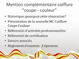 Mention complementaire coiffure coupe couleur— transcription de la présentation 4 dans le milieu du spectacle et de la mode le titulaire de la mention complémentaire peut exercer son activité dans les salons et entreprises de coiffure dans. Mention Complementaire Coupe Couleur Ppt Video Online Telecharger