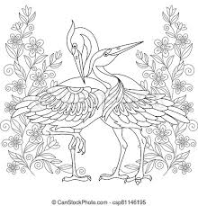 Relájate coloreando preciosas obras de pixel art. Coloring Page With Two Birds In Love Coloring Page Beautiful Crane Birds Among Flowers Line Art Design For Adult Colouring Canstock