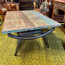 The sandra coffee table is constructed with a metal base and a reclaimed pine wood top. Rustic Metal Base Coffee Table Treasure Trove Ltd Antique Shop Castlebridge Wexford Antiques Vintage Furniture Collectibles