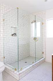 I love a white backsplash, never gets tiring to see and never goes out of style! Straight Herringbone Tile Could Work For Backsplash Too White Subway Tile Shower Bathroom Design Small Shower Remodel